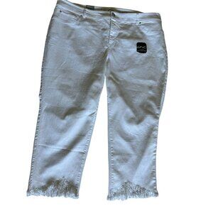 INC Women's Jeans 22W Slim Tech Fit White Fringe Hem Jeans Stretch NEW